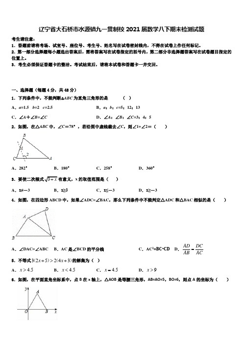 辽宁省大石桥市水源镇九一贯制校2021届数学八下期末检测试题含解析