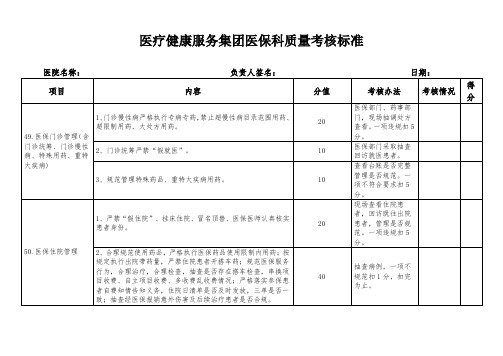 医疗健康服务集团医保科质量考核标准