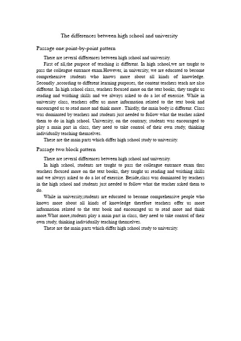 The differences between high school and university(大学和高中的不同)
