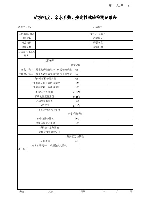 矿粉密度、亲水系数、安定性试验检测记录表