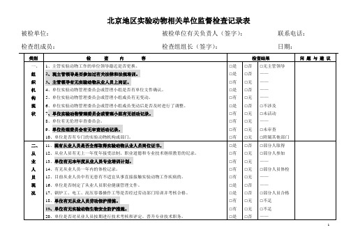 北京地区实验动物相关单位监督检查记录表