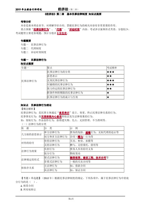《经济法》第二章基本民事法律制度知识点提要