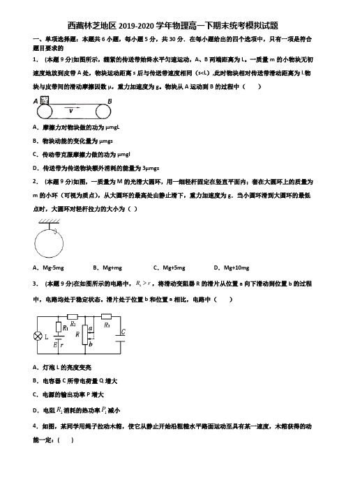 西藏林芝地区2019-2020学年物理高一下期末统考模拟试题含解析