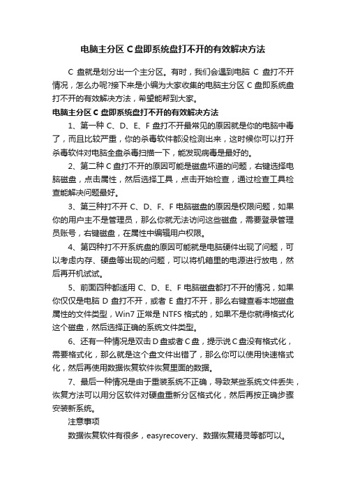 电脑主分区C盘即系统盘打不开的有效解决方法