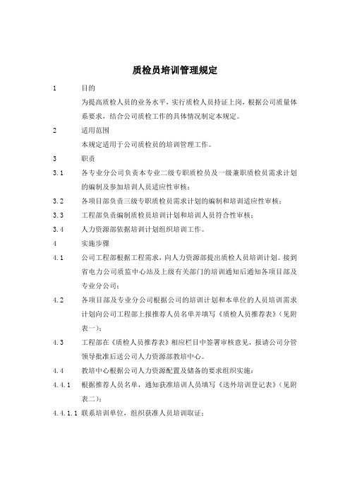 电力建设公司质检员培训管理规定