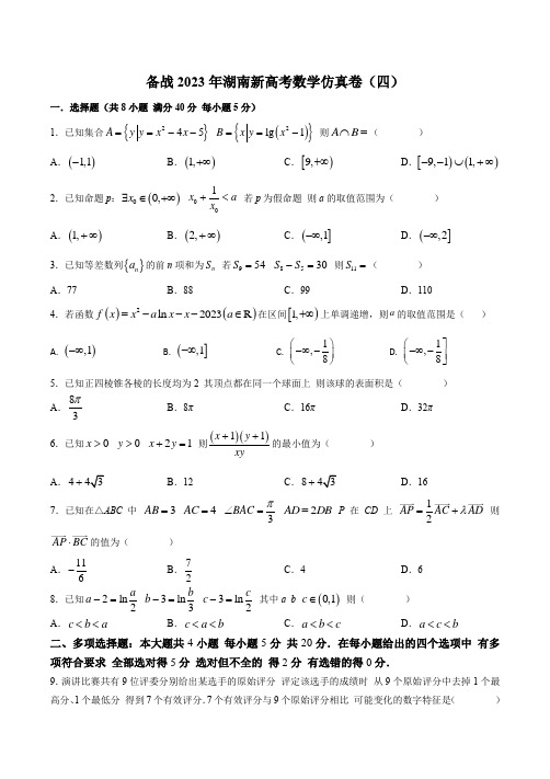 2023年湖南新高考数学仿真卷(四)(原卷版)