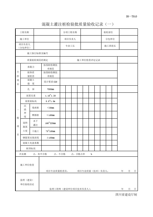 四川-混凝土灌注桩检验批质量验收记录(一) SG-T010