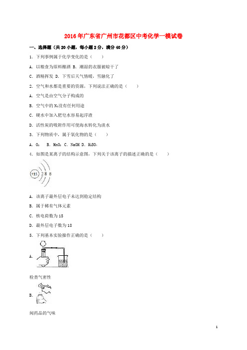 广东省广州市花都区中考化学一模试题(含解析)