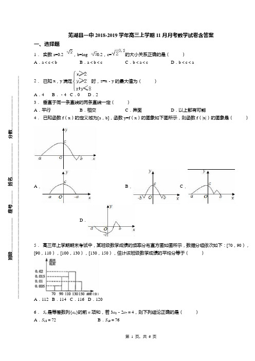 芜湖县一中2018-2019学年高三上学期11月月考数学试卷含答案