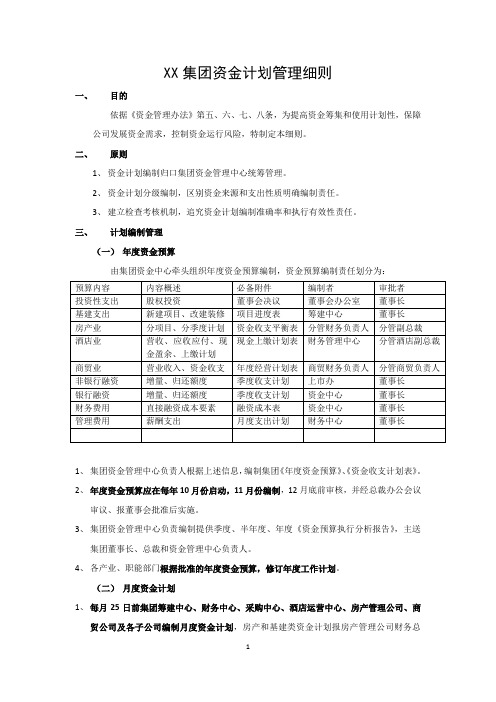 XX集团资金计划管理细则