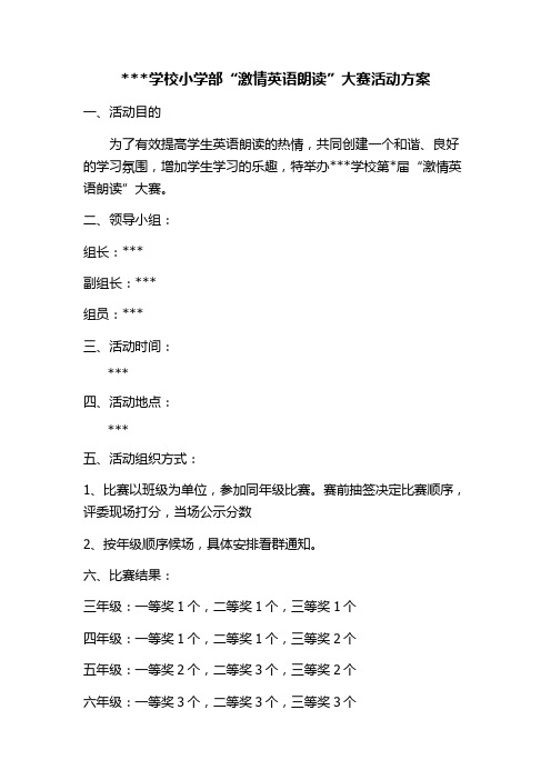 “激情英语朗读”大赛方案