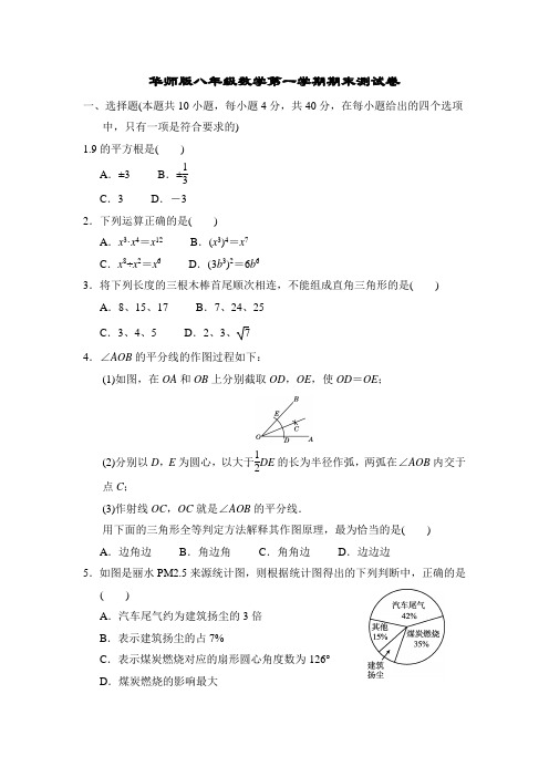 华师版八年级数学上册期末测试卷附答案