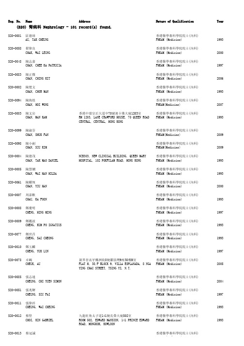 香港医学专科学院院士(内科) 陈志嘉