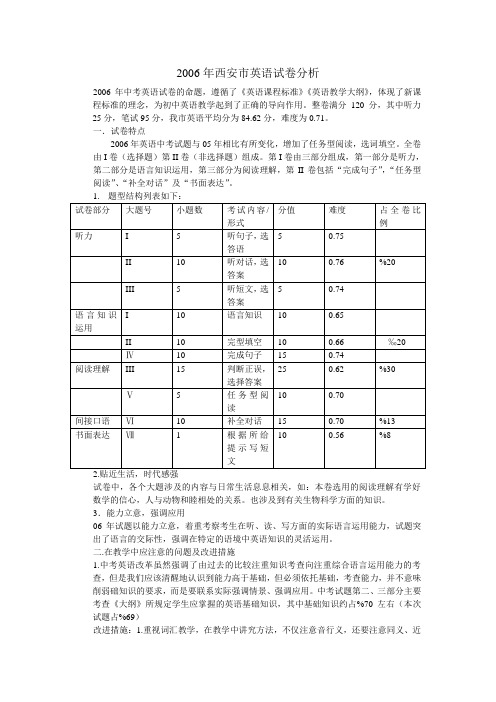 2006年西安市英语试卷分析