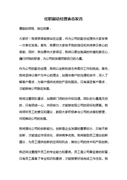 任职副总经理表态发言