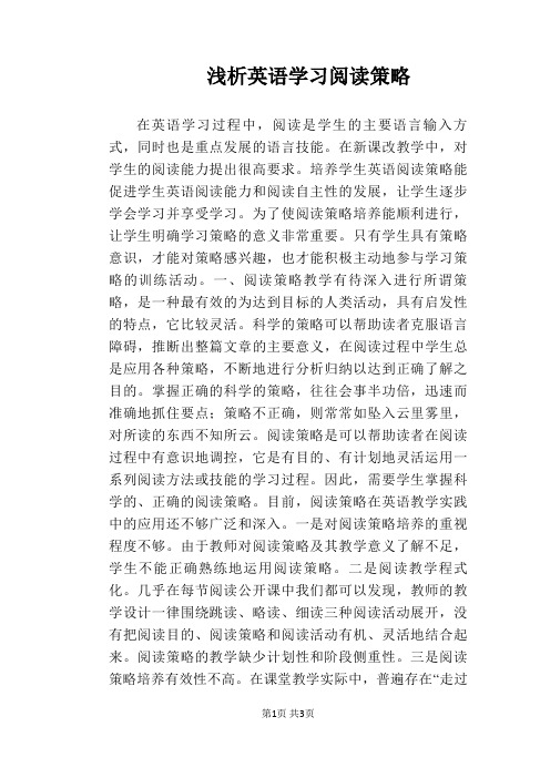 浅析英语学习阅读策略