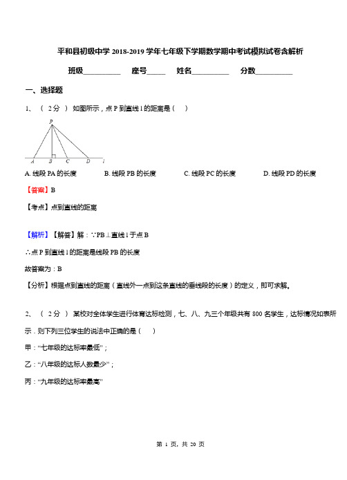 平和县初级中学2018-2019学年七年级下学期数学期中考试模拟试卷含解析