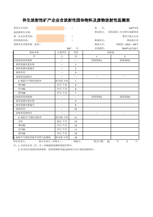 G107-2伴生放射性矿产企业含放射性固体物料及废物放射性监测表