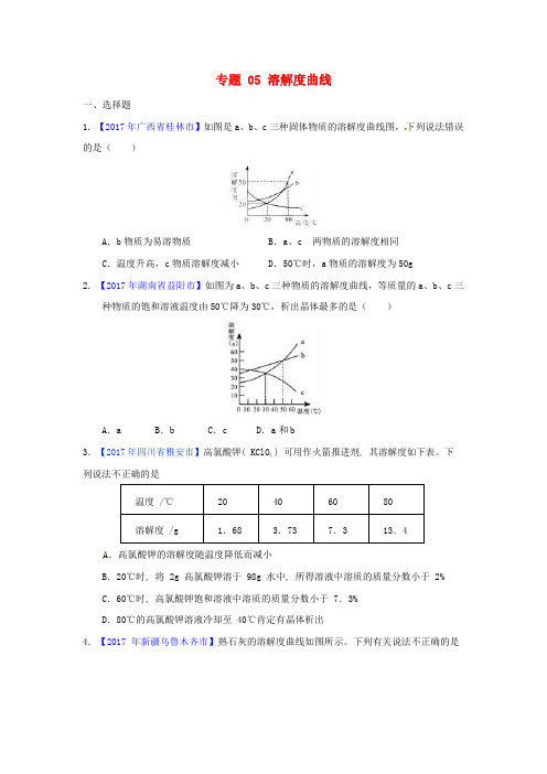 2018届中考化学压轴题揭秘专题05溶解度曲线(中考题-无答案) (1)