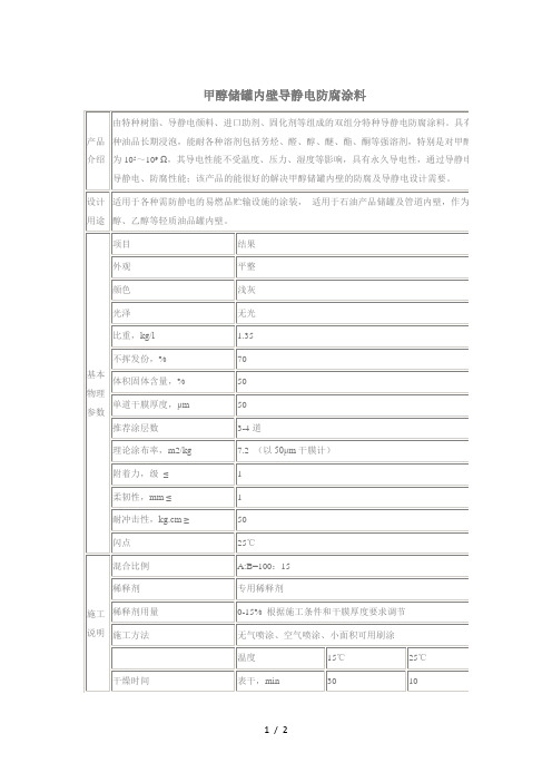 甲醇储罐内壁导静电防腐涂料