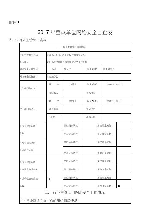 填报重要信息系统和网站安全专项检查自查表填完