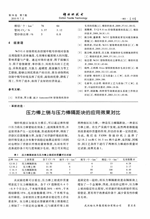 压力棒上销与压力棒隔距块的应用效果对比