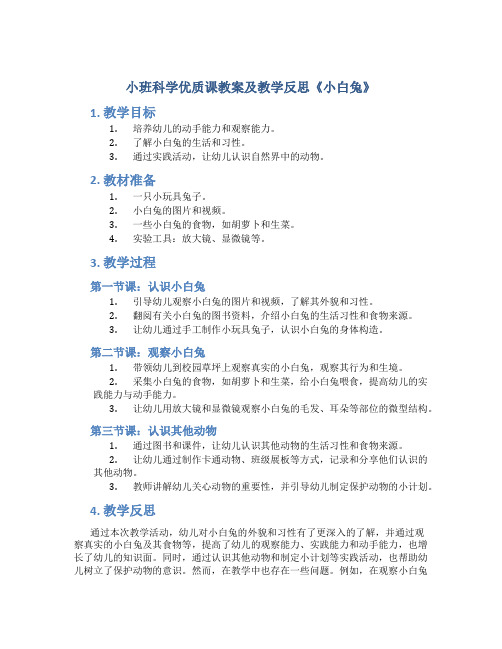 小班科学优质课教案及教学反思《小白兔》