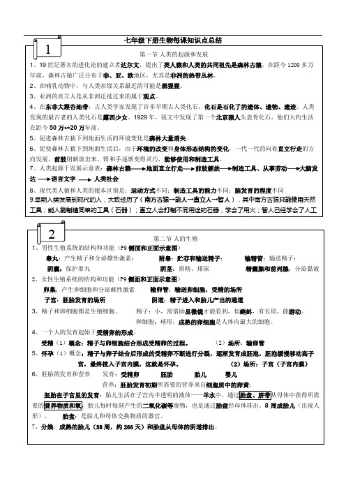 七年级下册生物每课知识点总结