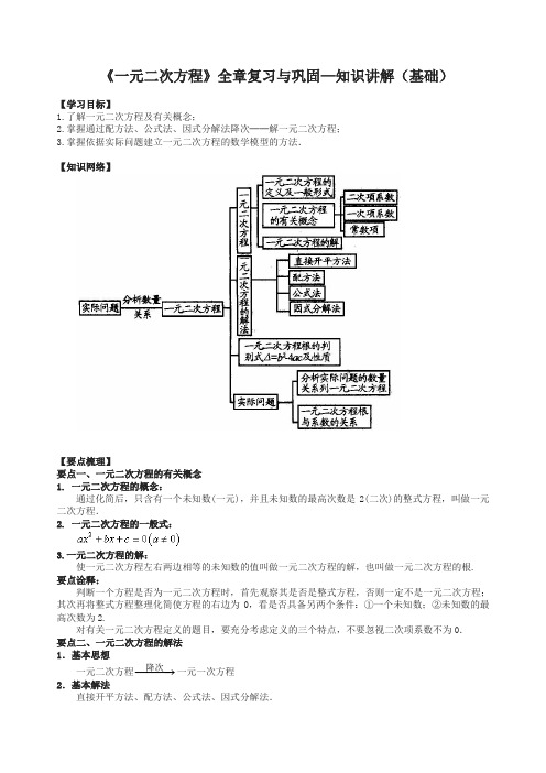 华东师大初中数学九年级上册《一元二次方程》全章复习与巩固—知识讲解(基础)