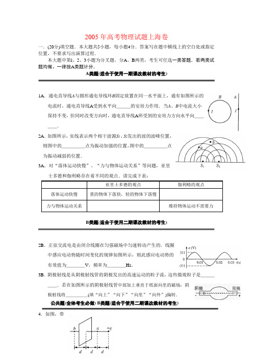 2005年全国普通高等学校招生统一考试(上海卷)