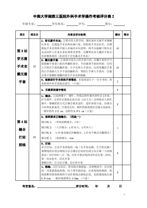 外科手术操作技能评分表2