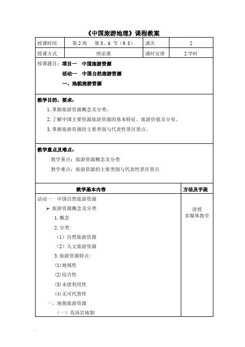 中国旅游地理的教案 (09.08)