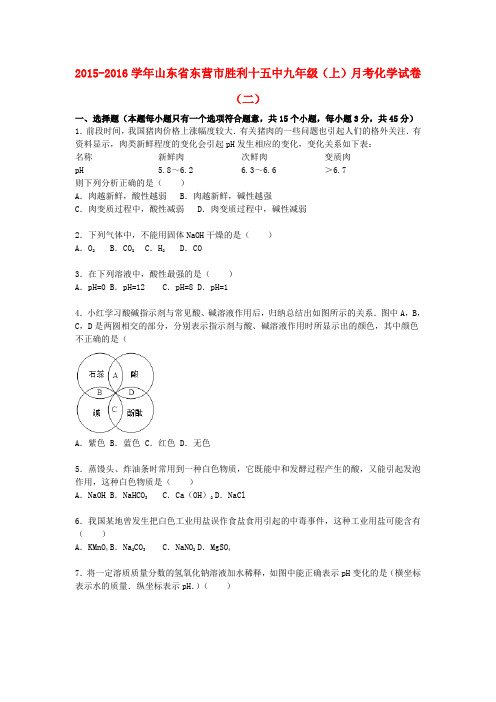 山东省东营市胜利十五中九年级化学上学期月考试题(二)