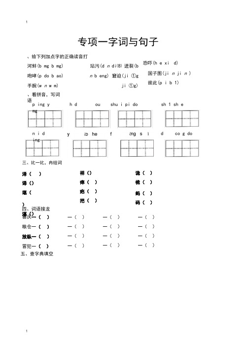 统编人教部编版小学语文五年级下册语文试题期末复习专项一(字词与句子)()(含答案)