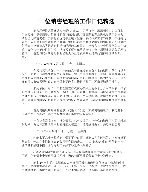 一位销售经理的工作日记精选