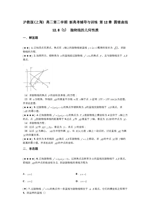 沪教版(上海) 高二第二学期 新高考辅导与训练 第12章 圆锥曲线 12.8(1) 抛物线的几何性质