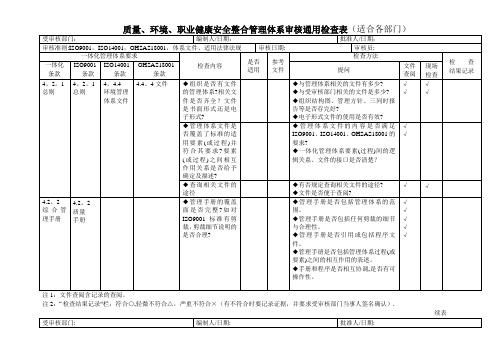 质量、环境、职业健康三体系通用检查表三体系审核通用检查表