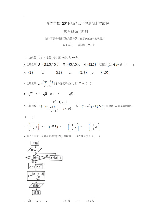 滁州市定远县育才学校2019届高三数学上学期期末考试试题含答案理