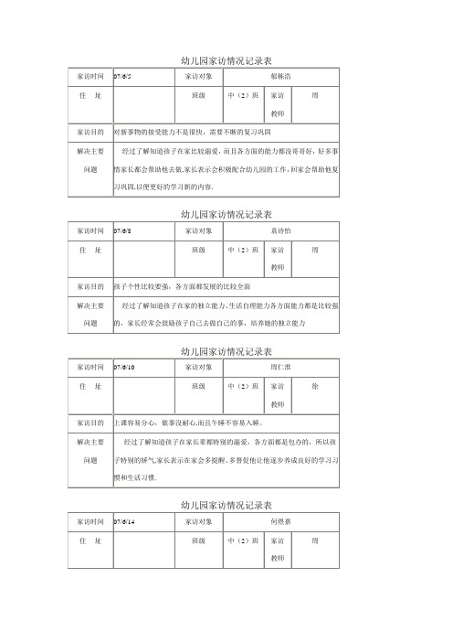 幼儿园教师家访记录表-大班教师家访记录表