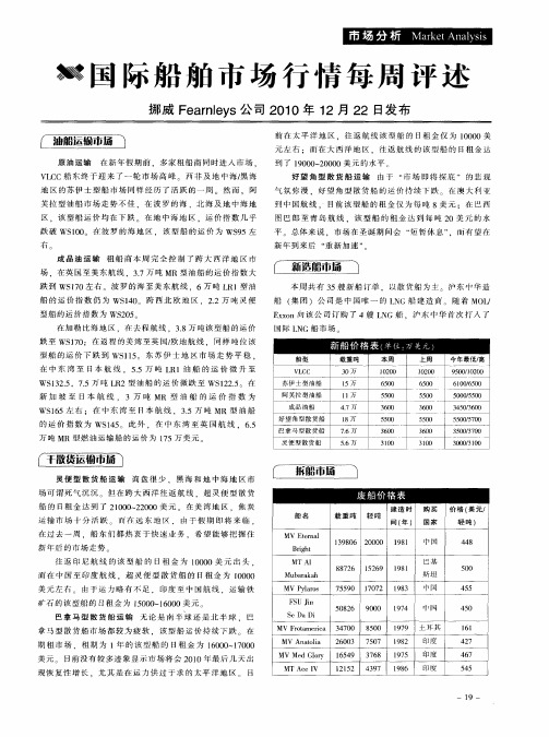 国际船舶市场行情每周评述  挪威Fearnleys公司2010年12月22日发布