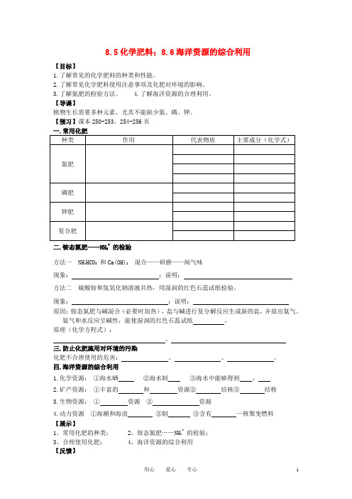 九年级化学 8.5化学肥料;8.6海洋资源的综合利用导学案(无答案)粤教版