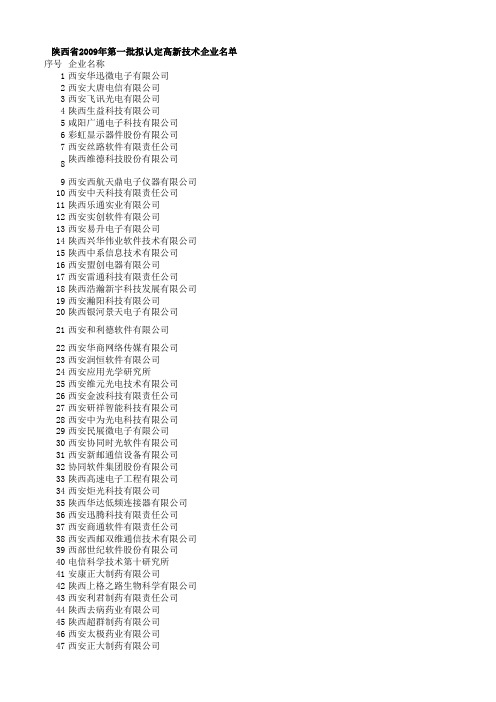 陕西(西安)高新技术企业命名录