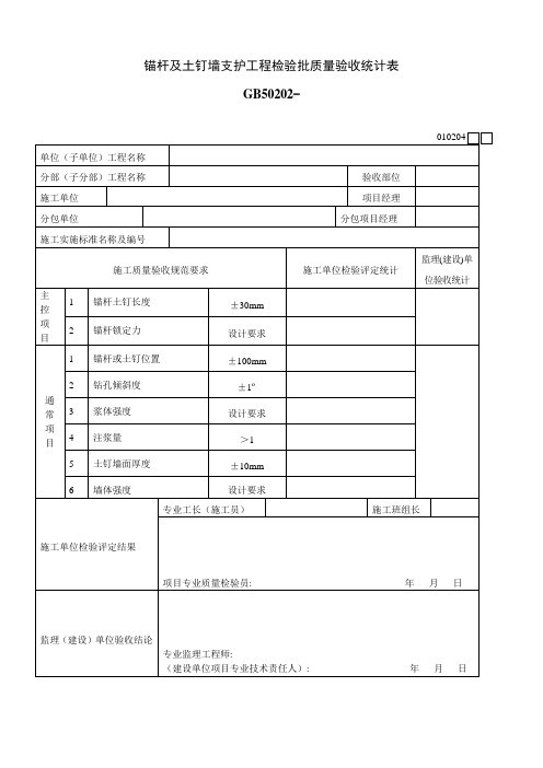 锚杆及土钉墙支护工程检验批质量验收记录表