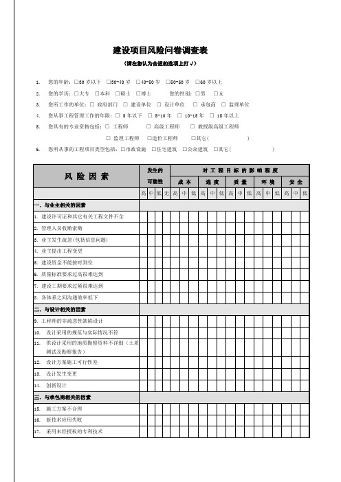 建设项目风险问卷调查表[管理资料]