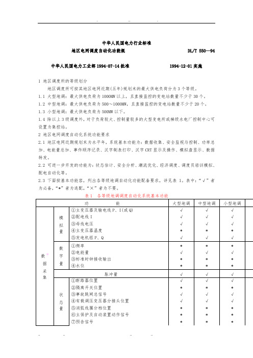 DLT550_94地区电网调度自动化功能规范标准