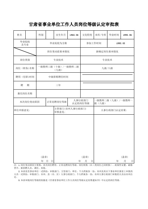 中小学内部岗位等级认定相关样表