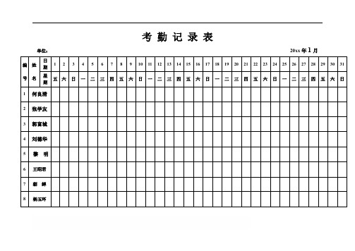 全年月度考勤记录表