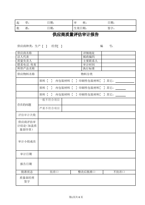 医疗器械公司 供应商质量审计报告