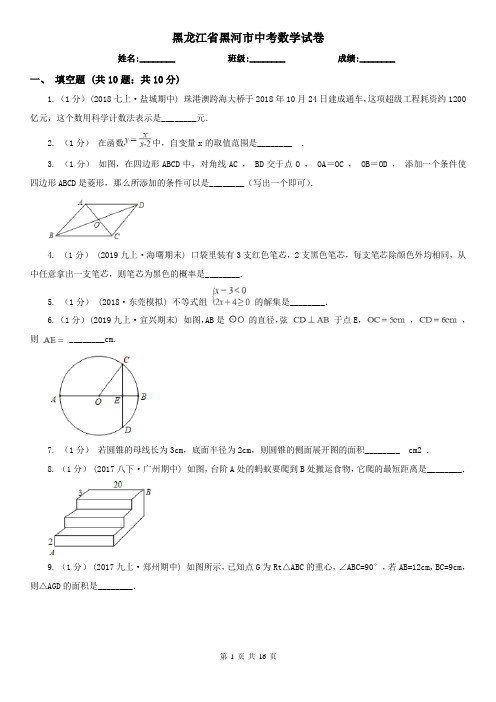 黑龙江省黑河市中考数学试卷