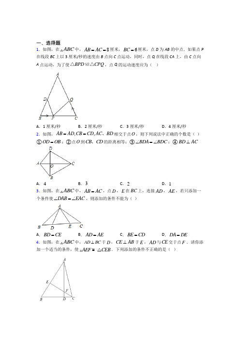 2021年八年级数学上册第十二章《全等三角形》(答案解析)